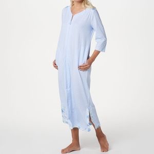 🆕️ Carole Hochman Tile & Stripe Cotton Jersey Long Zip Up Robe Size M GRAY